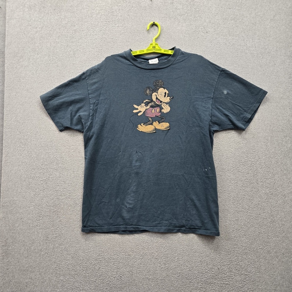 VINTAGE The Disney Store Men Shirt L Blue Mickey Mouse Single Stitch READ